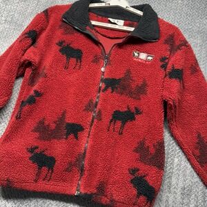 Arctic Image Fleece Jacket L VTG Red Black Moose Bear Full Zip Montana Tree USA
